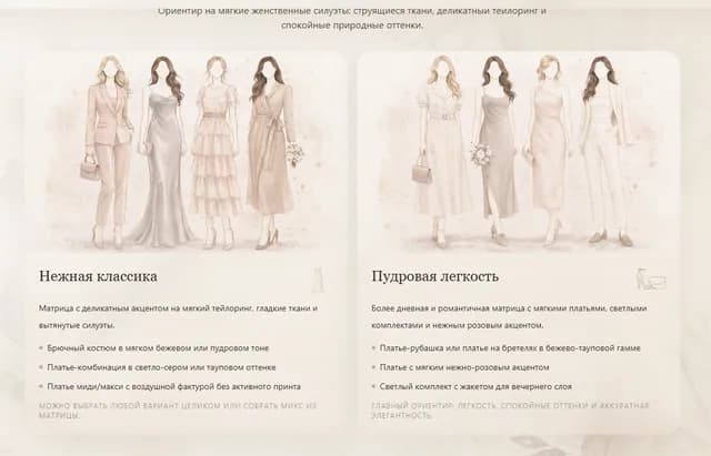 Карточки рекомендаций по дресс-коду в свадебной платформе
